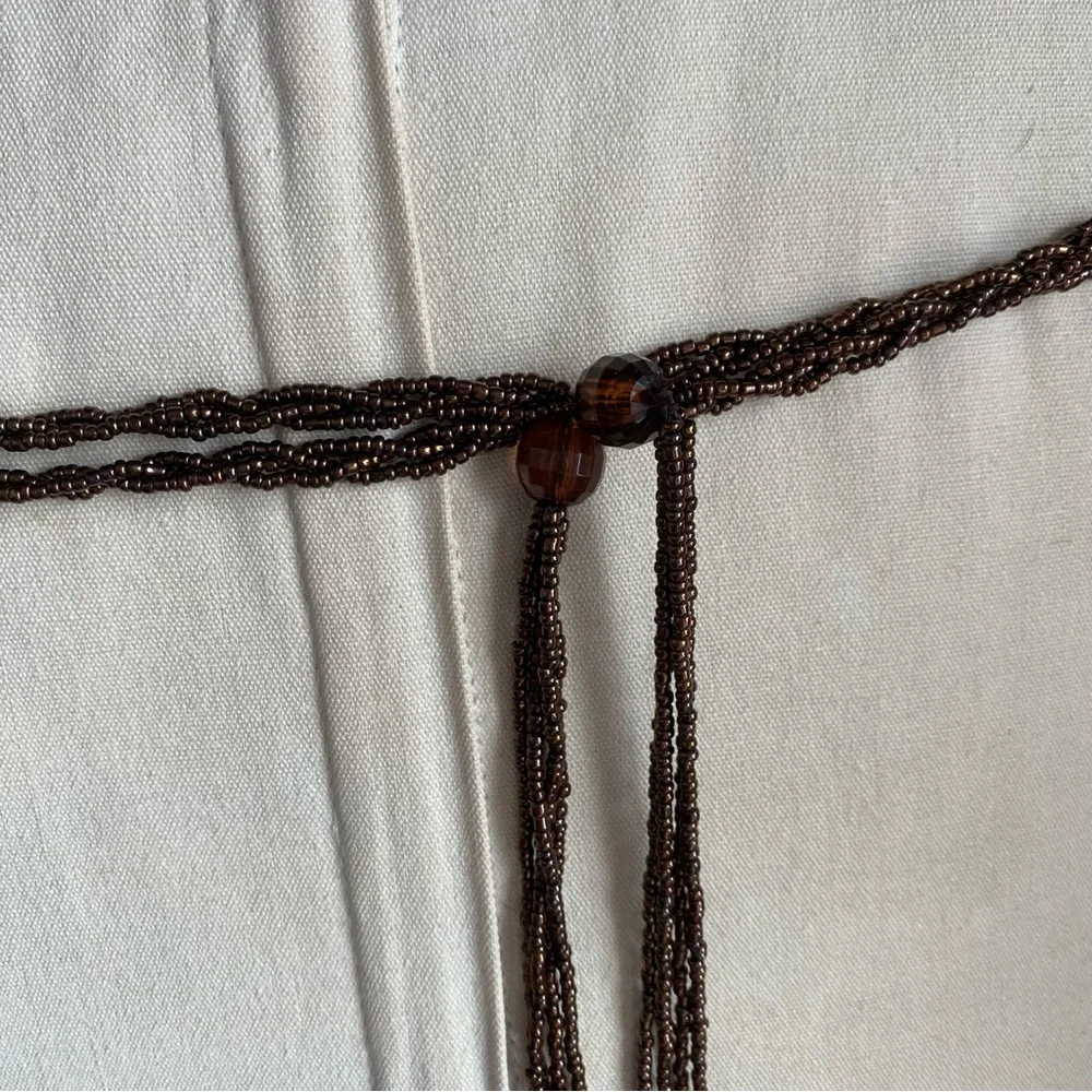 Braided Brown Beaded Belt with Beaded Tassels Fringe boho festival hippie